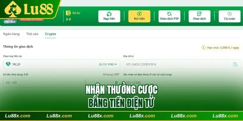 Nhận thưởng cược bằng tiền điện tử